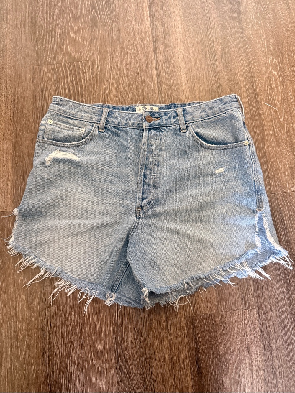 Free People Light Blue Distressed Denim Cutoff Shorts